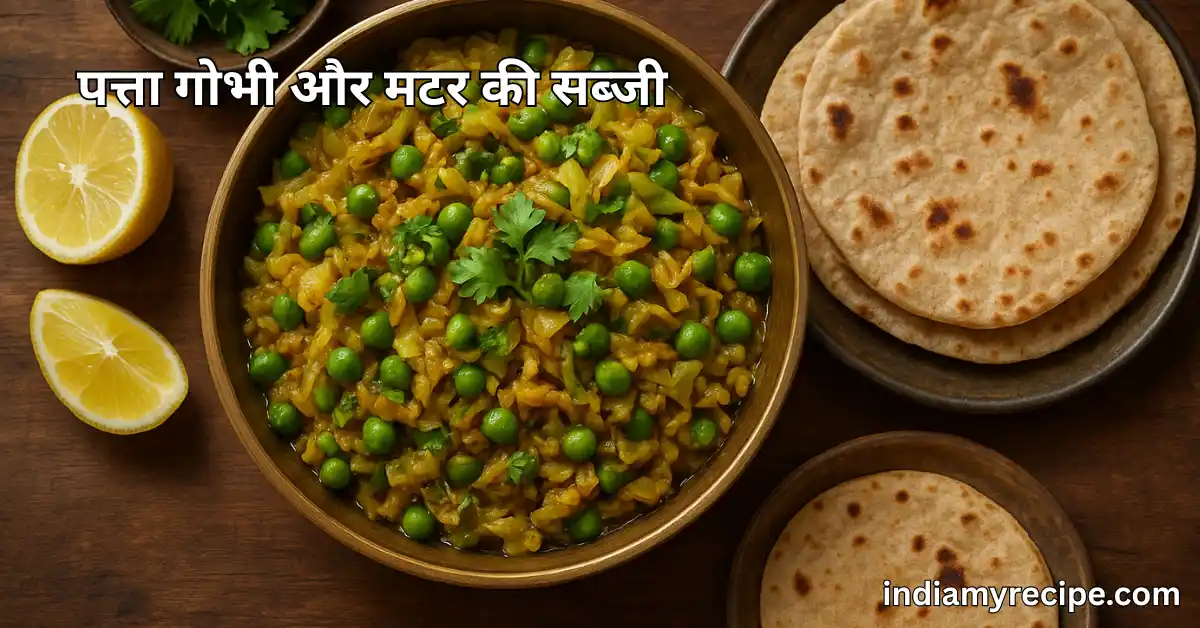 “Patta Gobhi Matar Recipe in Hindi – Cabbage Peas Curry garnished with coriander served hot with roti.” ,Patta Gobhi ki Sabji, Patta Gobhi Matar ki Sabji, Cabbage Peas Recipe, Patta Gobhi Matar Banane ka Tarika